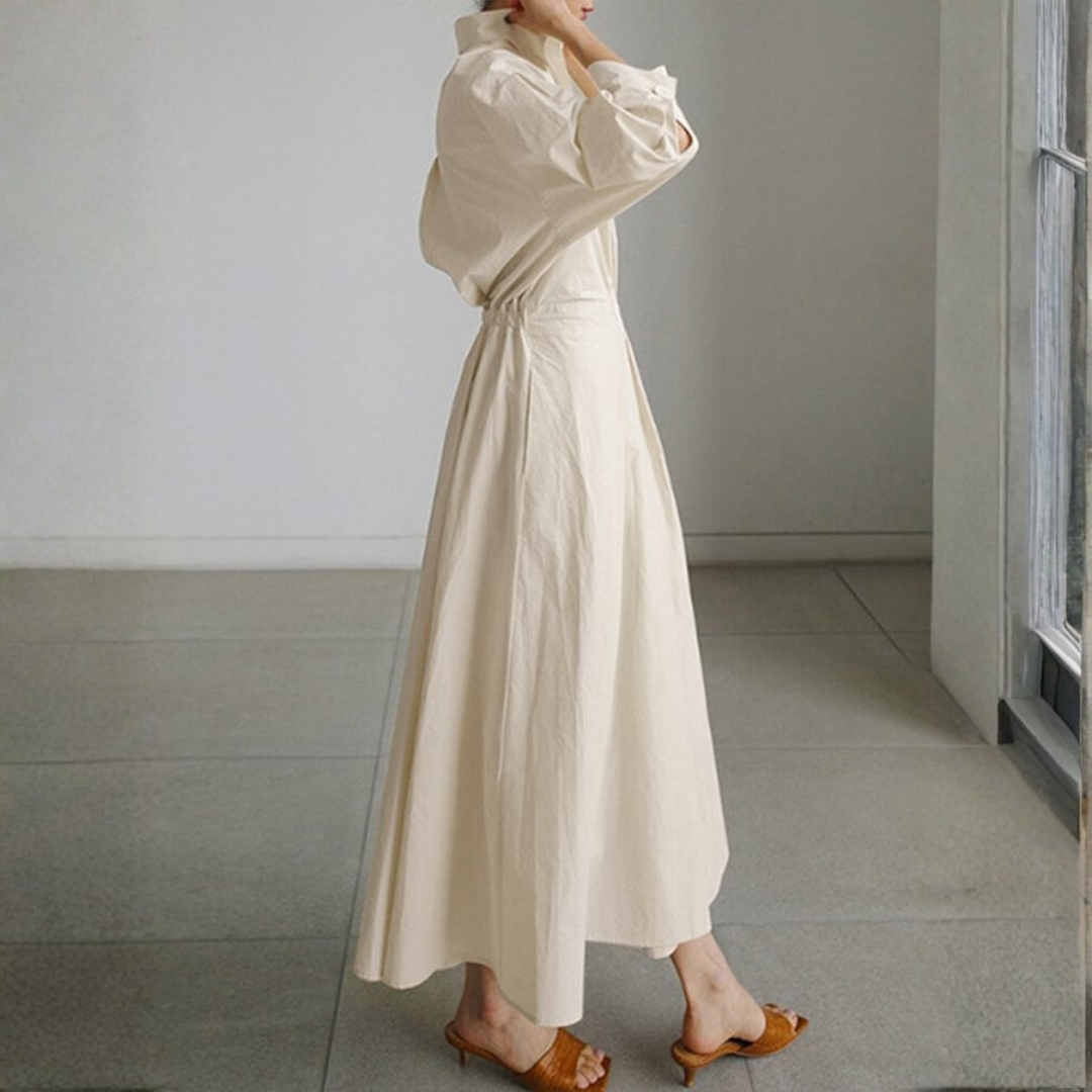 Claudia | Vestido Camisero Midi con Cintura Marcada y Falda Amplia