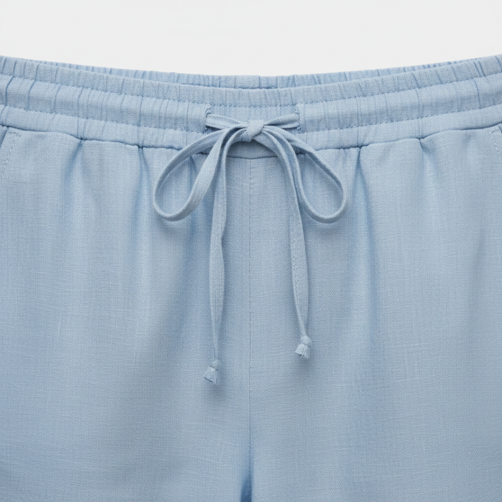 Iria | Pantalón Capri Lino Mujer con Cintura Elástica y Cordón