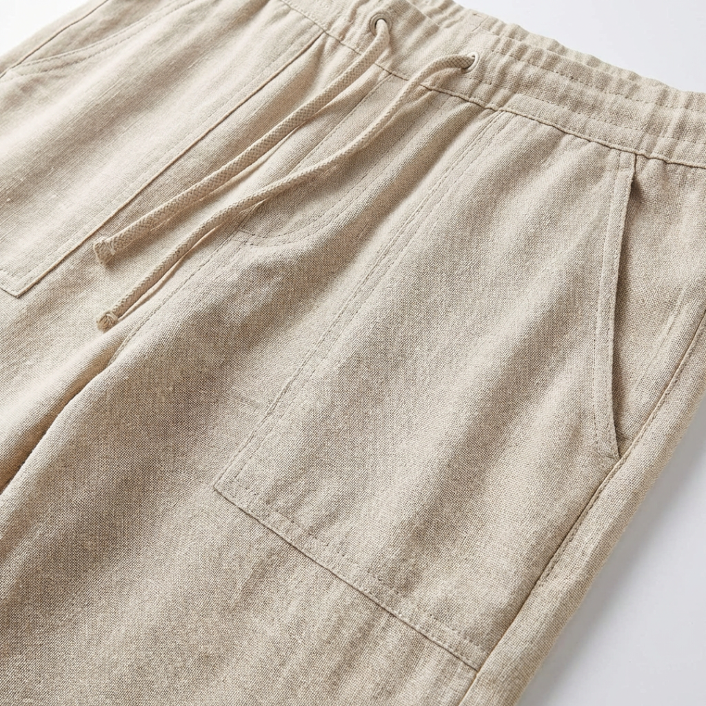 Iria | Pantalón Capri Lino Mujer con Cintura Elástica y Cordón