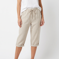 Iria | Pantalón Capri Lino Mujer con Cintura Elástica y Cordón