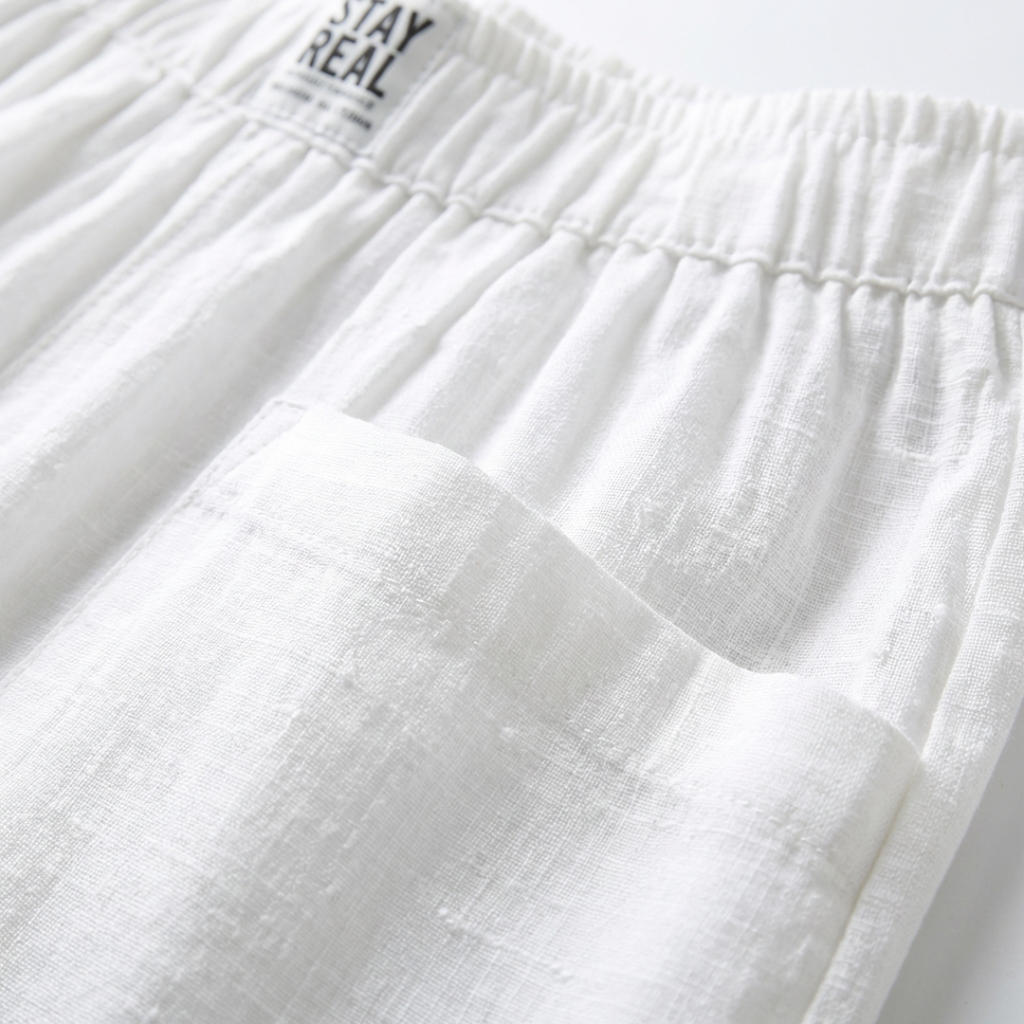 Sofía | Pantalón Lino Mujer con Cintura Elástica y Bolsillos Parche