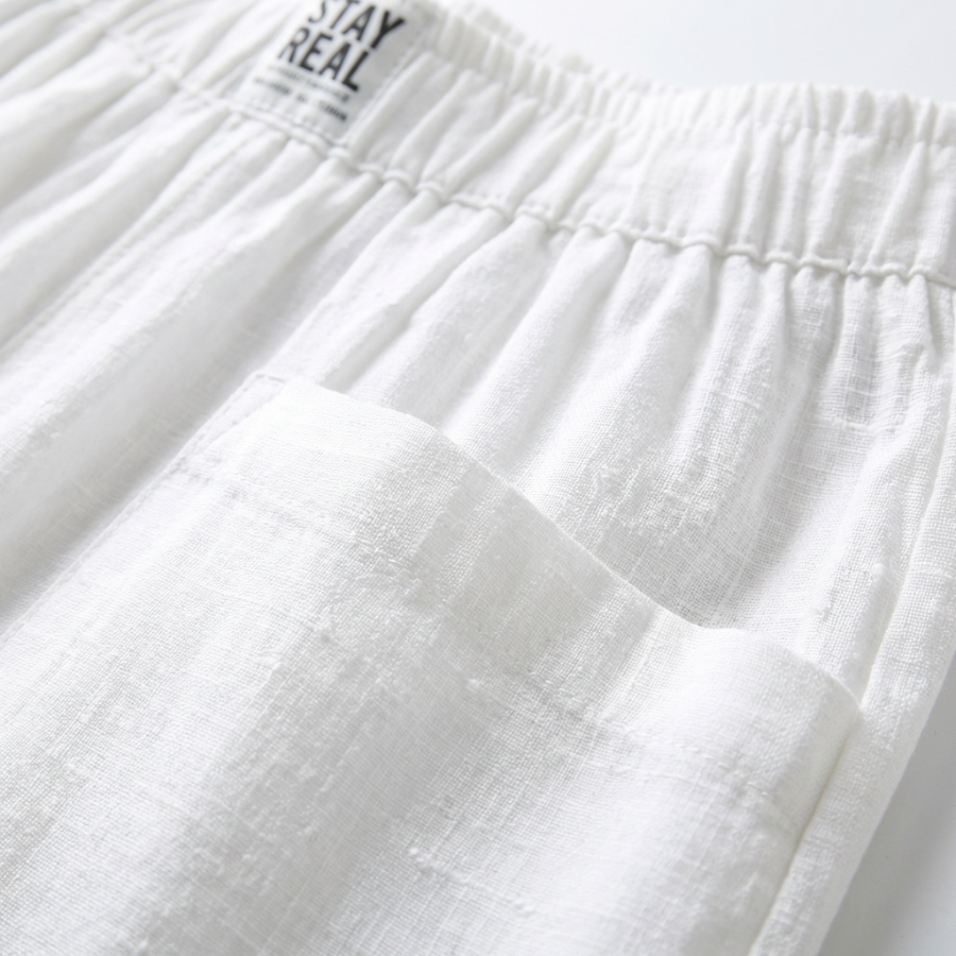 Sofía | Pantalón Lino Mujer con Cintura Elástica y Bolsillos Parche