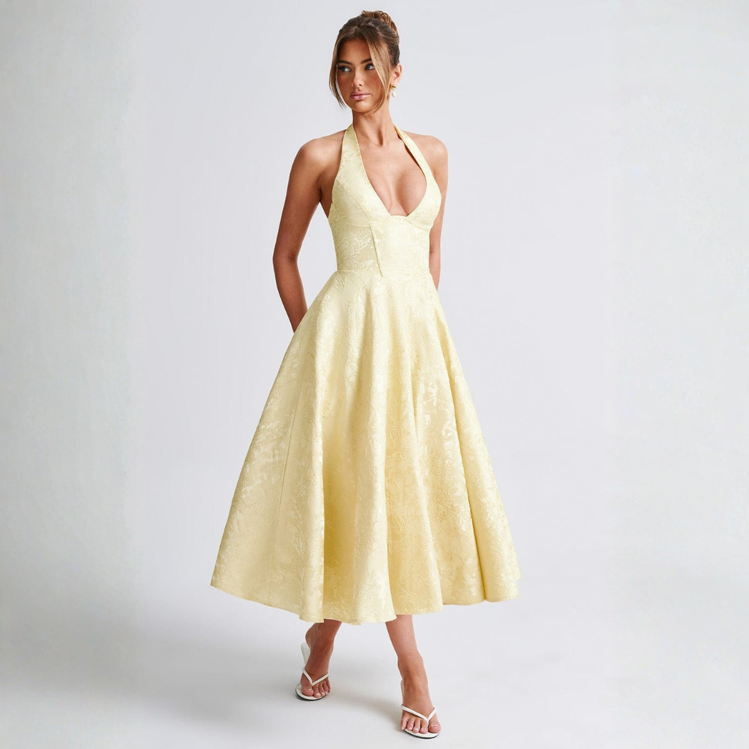 Valentina | Vestido Halter Largo Dama de Honor | Falda Voluminosa