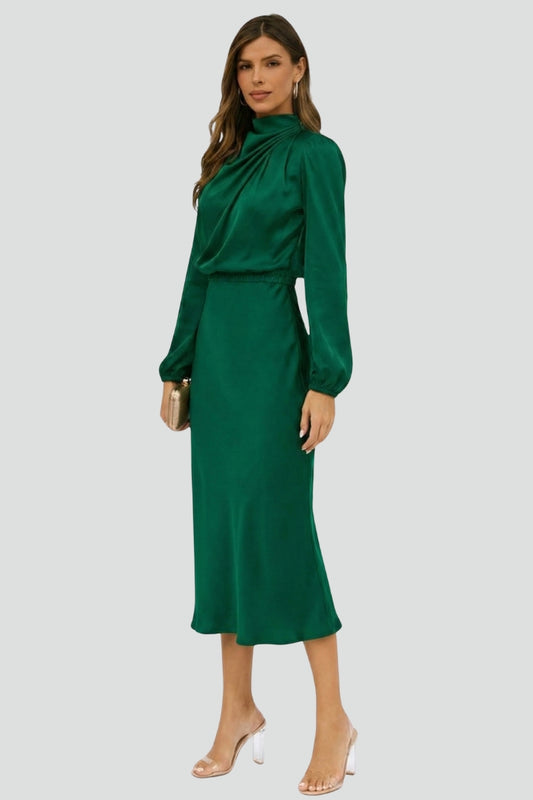 Marta | Vestido Midi Mujer Manga Larga Cuello Alto