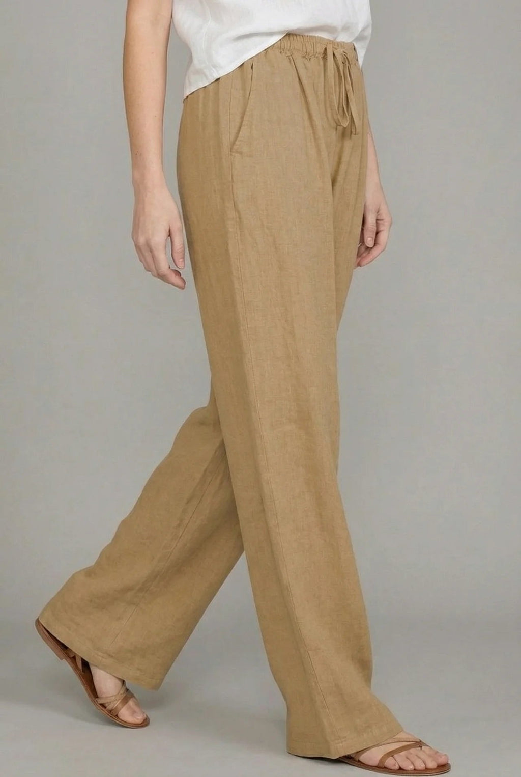 Abril | Pantalón de Lino Pierna Ancha Mujer Cintura Elástica Cordón