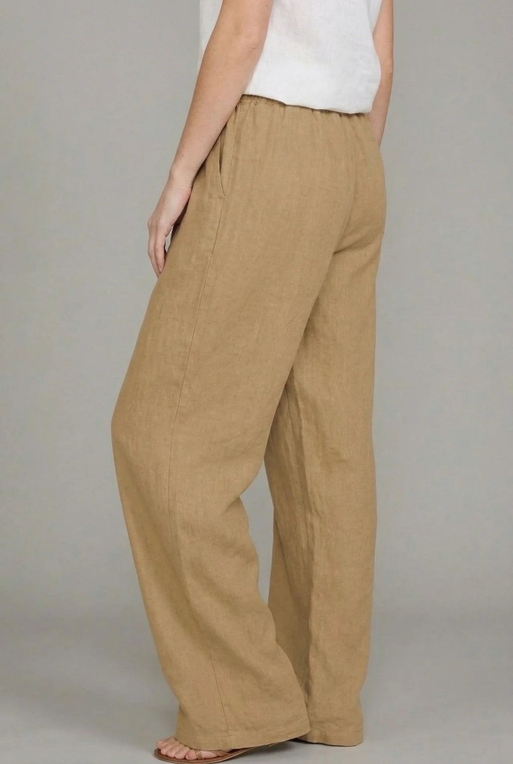 Abril | Pantalón de Lino Pierna Ancha Mujer Cintura Elástica Cordón