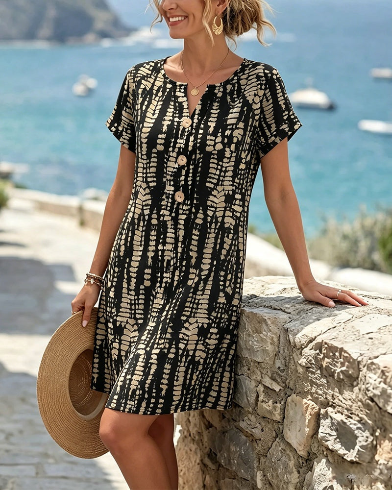 Abril | Vestido Corto Estampado Mujer Escote V Botones