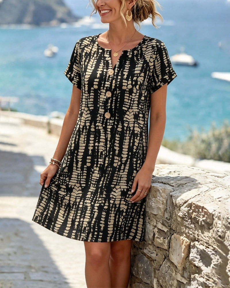 Abril | Vestido Corto Estampado Mujer Escote V Botones
