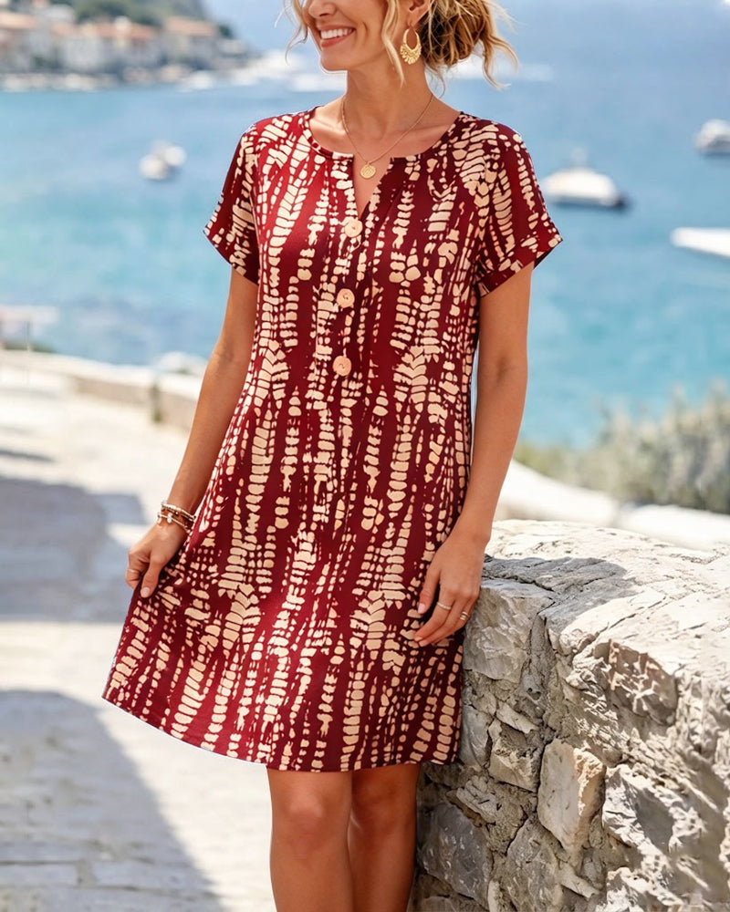 Abril | Vestido Corto Estampado Mujer Escote V Botones