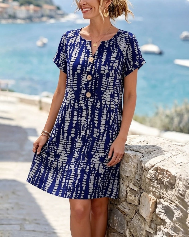 Abril | Vestido Corto Estampado Mujer Escote V Botones
