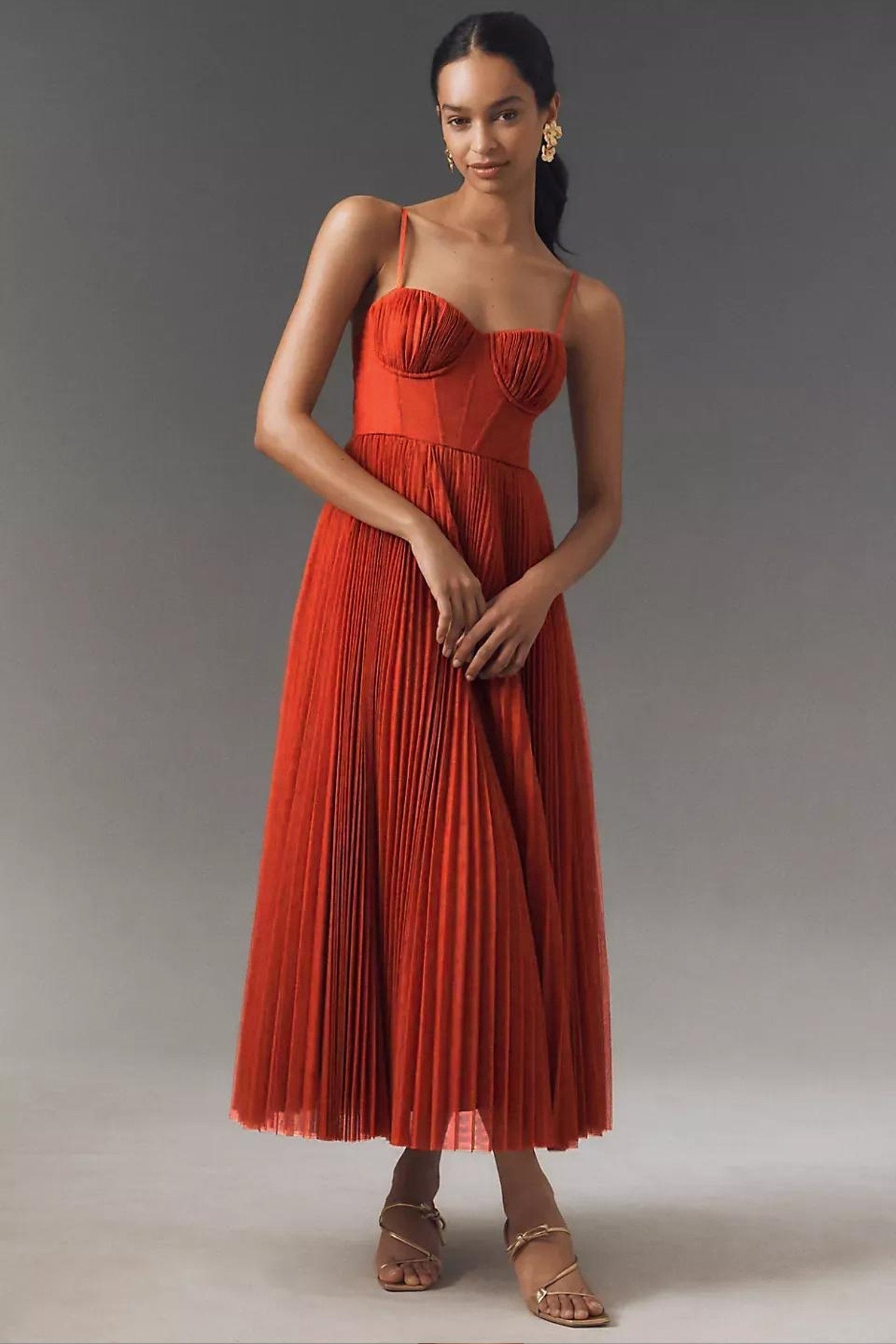 Abril | Vestido de Invitada de Boda Midi Mujer Corsé Falda Plisada Tul