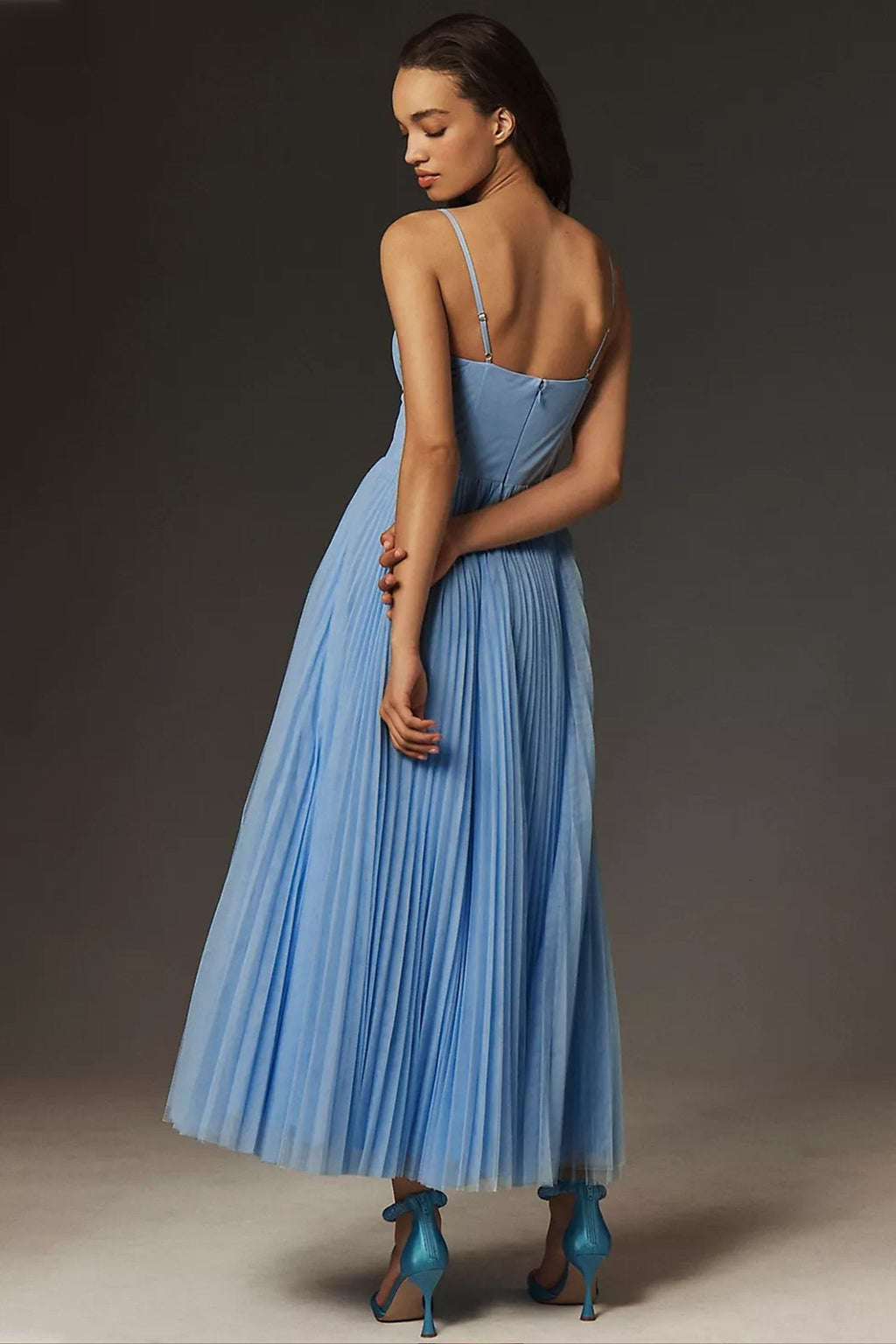 Abril | Vestido de Invitada de Boda Midi Mujer Corsé Falda Plisada Tul