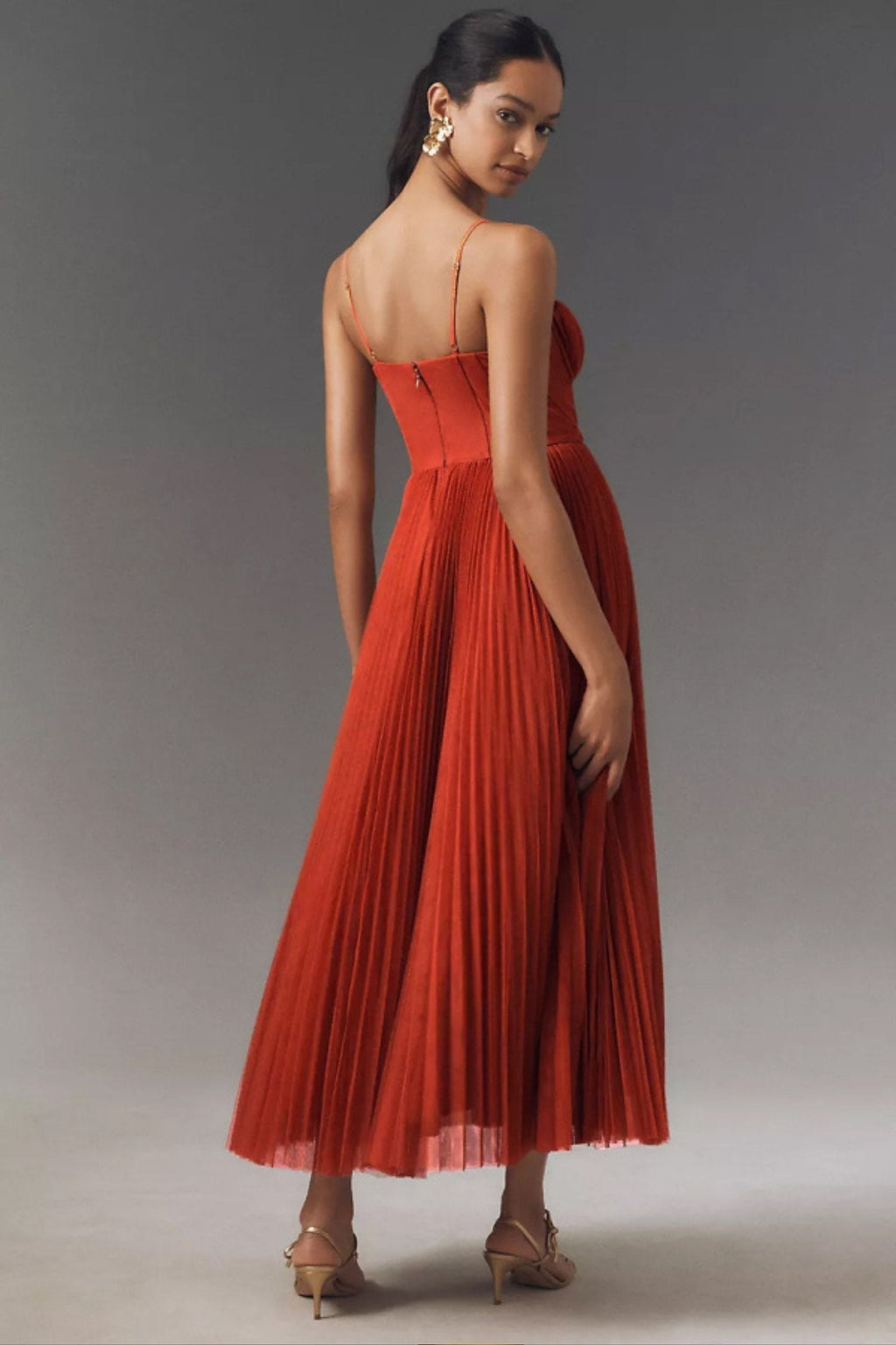 Abril | Vestido de Invitada de Boda Midi Mujer Corsé Falda Plisada Tul