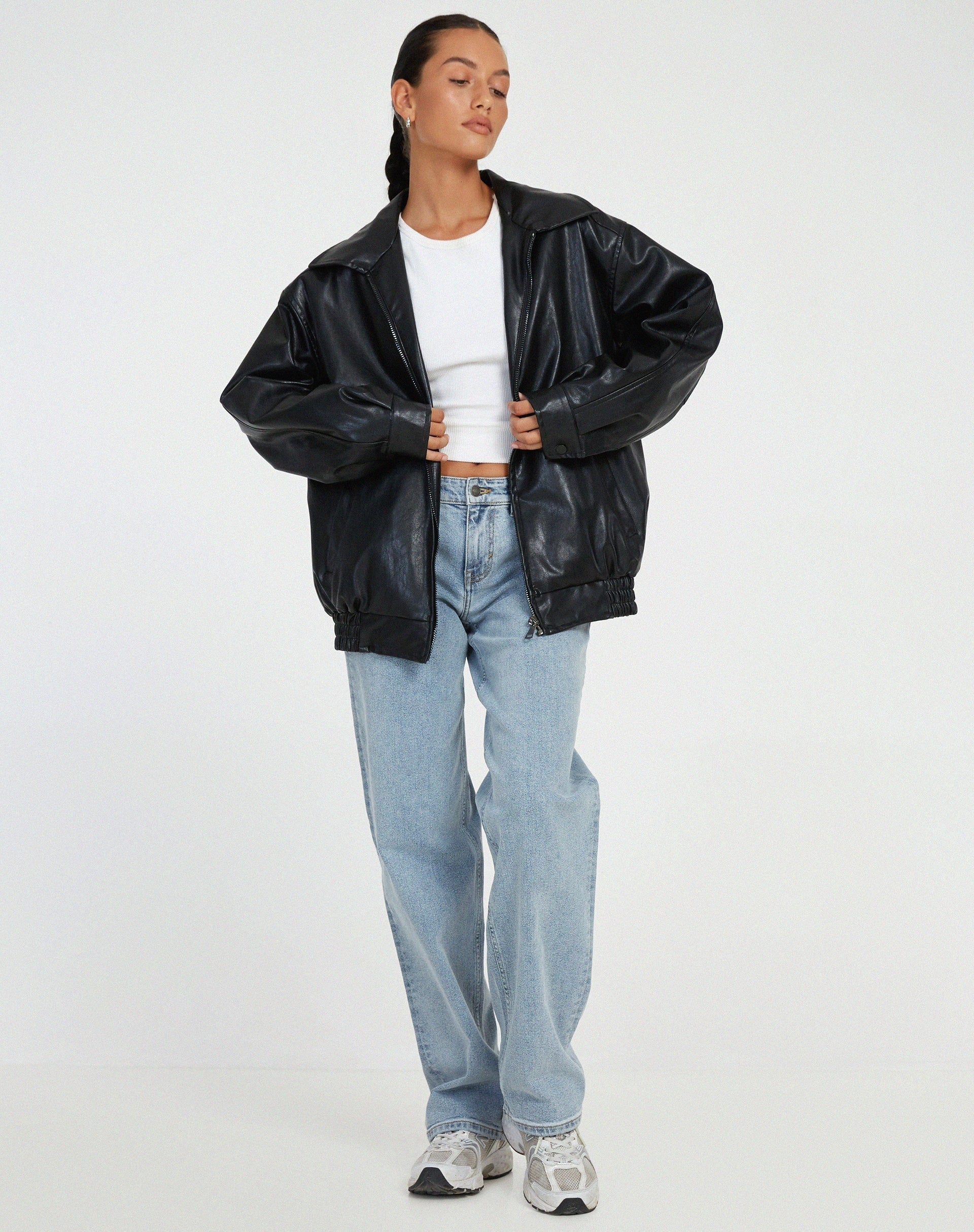Aitana | Chaqueta de Cuero Oversize Biker Mujer Cremallera