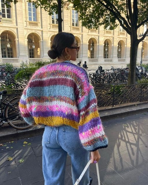 Aitana | Chaqueta de Punto Multicolor Mujer Corta Estampado Rayas