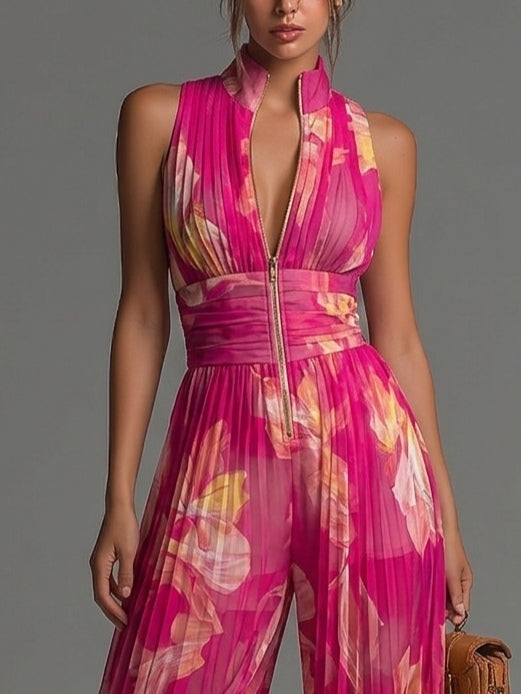 Aitana | Mono de Chiffon Floral Estampado Mujer Escote V Pierna Ancha
