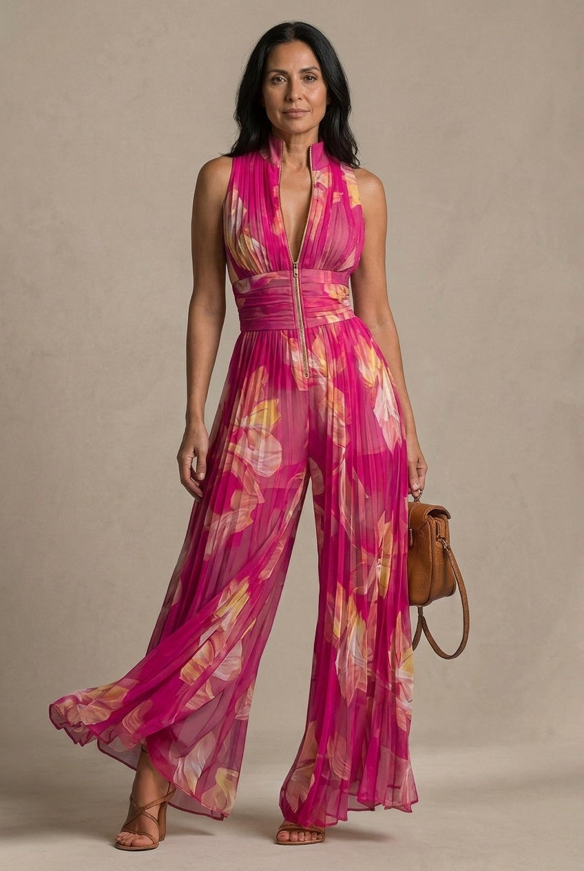 Aitana | Mono de Chiffon Floral Estampado Mujer Escote V Pierna Ancha