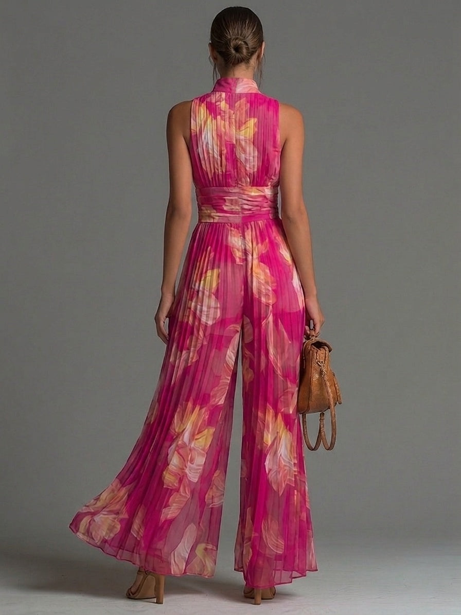 Aitana | Mono de Chiffon Floral Estampado Mujer Escote V Pierna Ancha