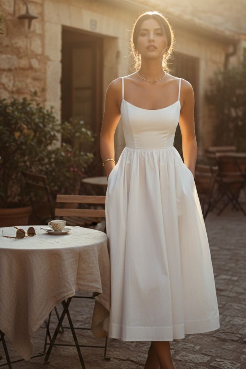 Aitana | Vestido de Boda de Día Midi Mujer Tirantes Corpiño Bolsillos