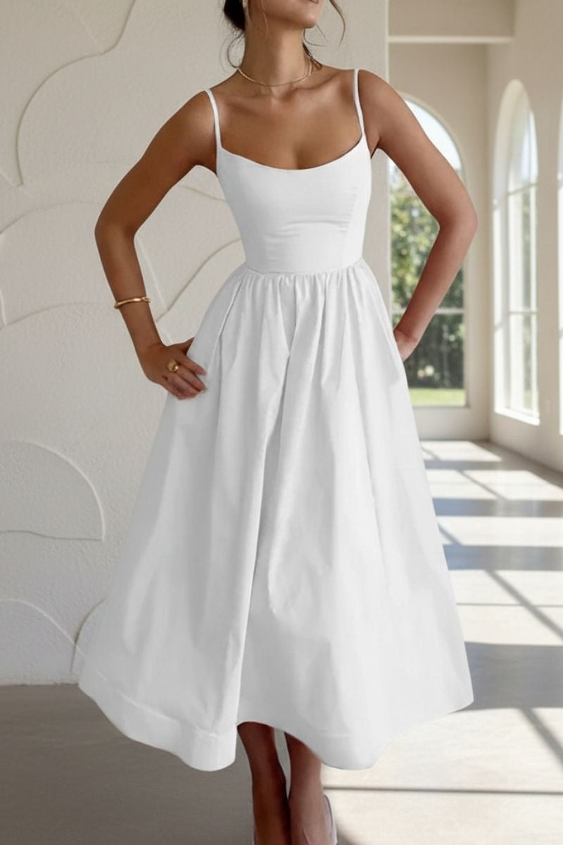 Aitana | Vestido de Boda de Día Midi Mujer Tirantes Corpiño Bolsillos