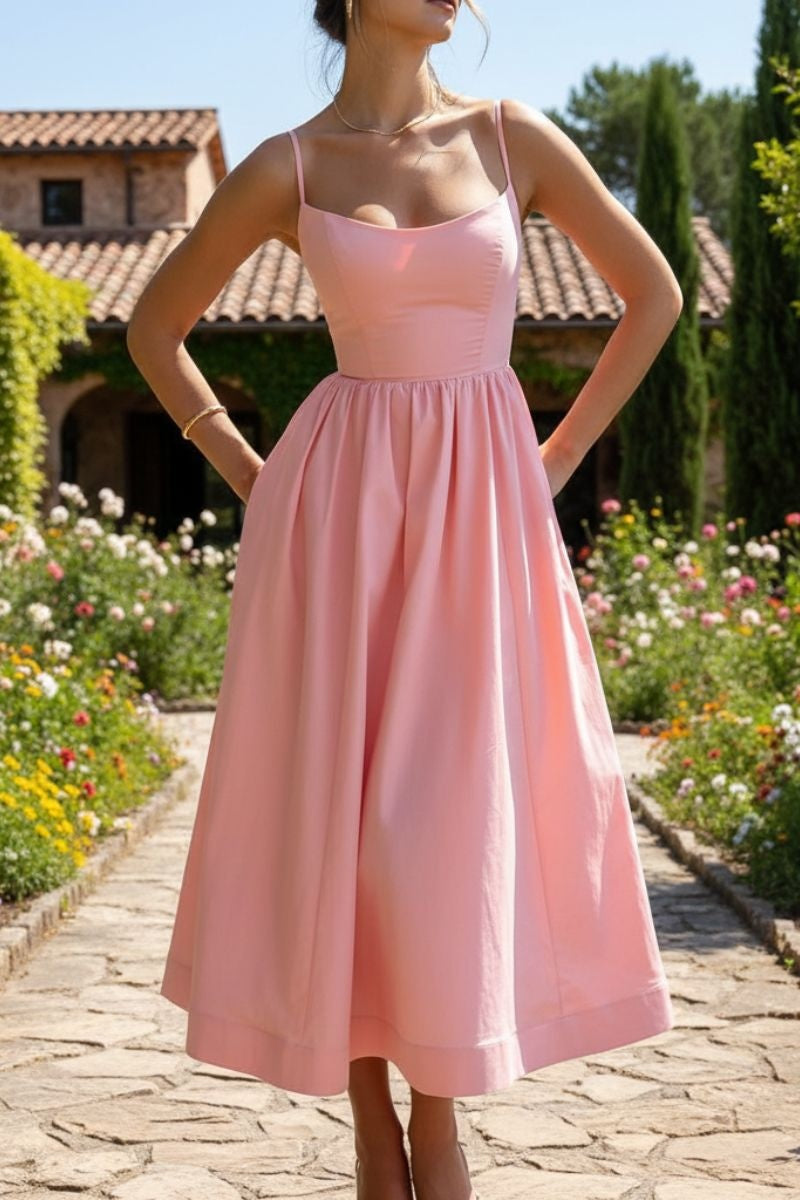 Aitana | Vestido de Boda de Día Midi Mujer Tirantes Corpiño Bolsillos