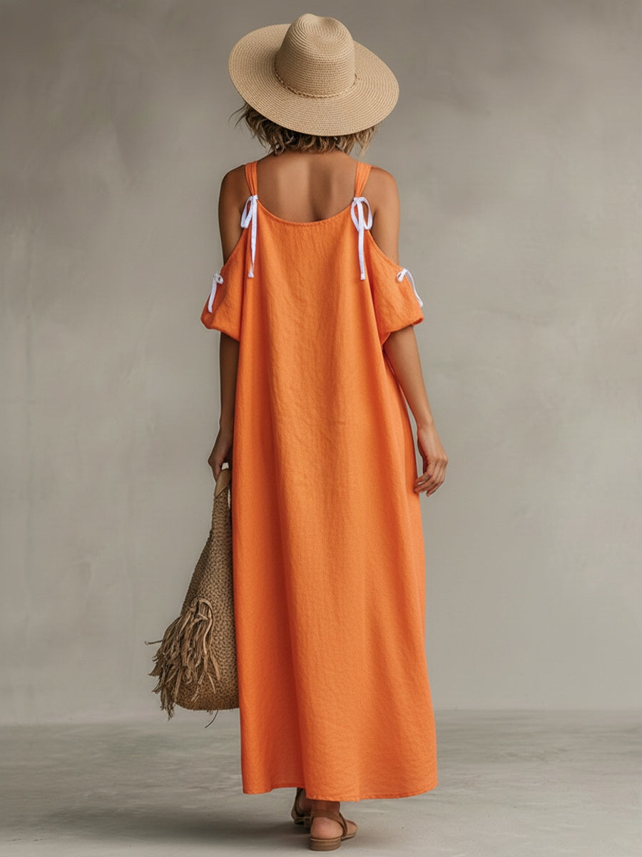 Alma | Vestido Largo Hombros Descubiertos Mujer Tirantes Lazo