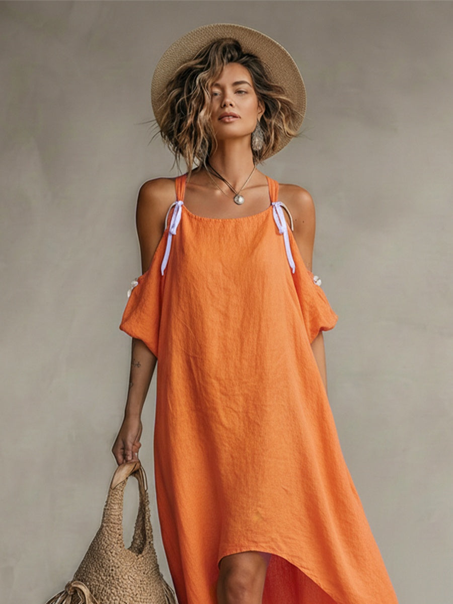 Alma | Vestido Largo Hombros Descubiertos Mujer Tirantes Lazo