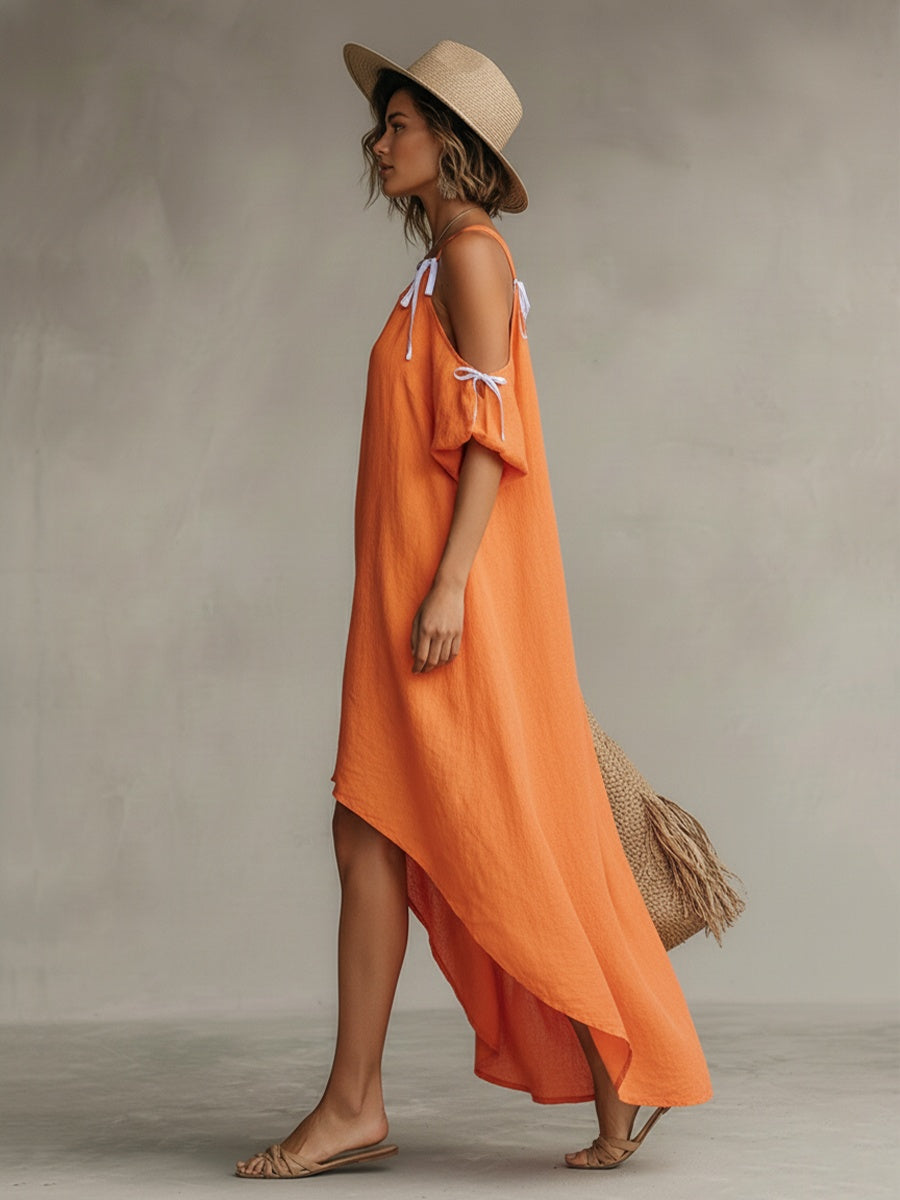 Alma | Vestido Largo Hombros Descubiertos Mujer Tirantes Lazo