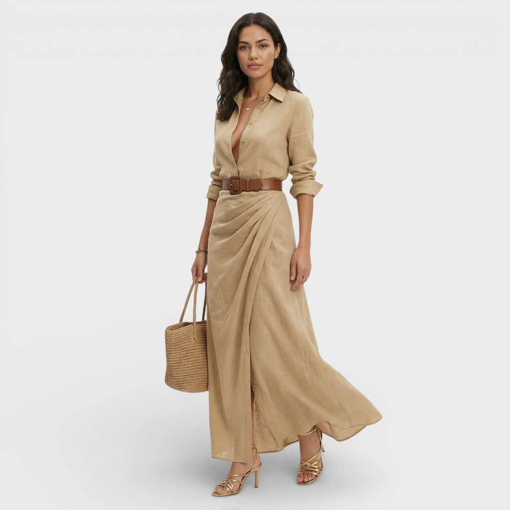Amparo | Vestido Largo Camisero con Cinturón Mujer