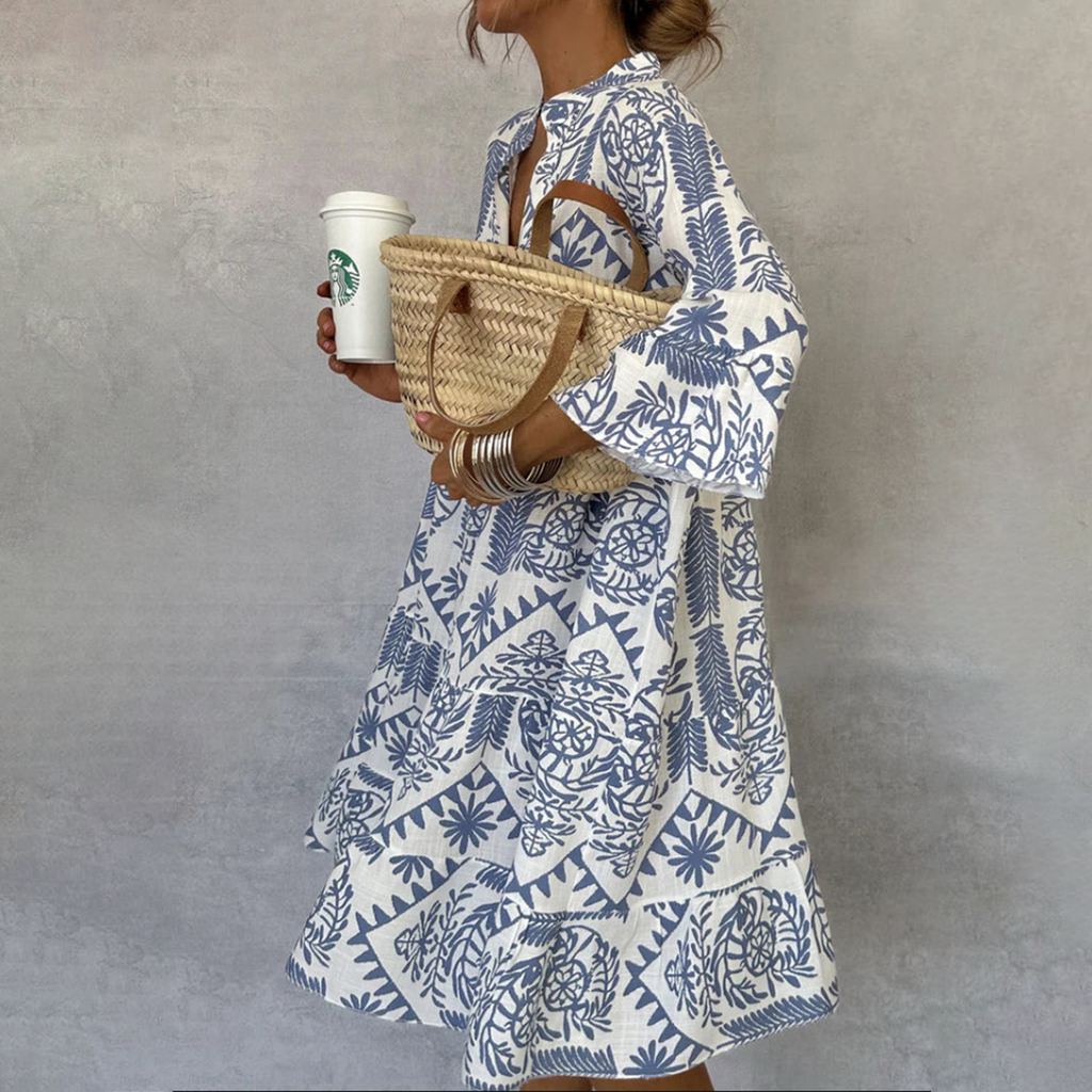 Amparo | Vestido Midi Boho Casual Estampado Geométrico Mujer