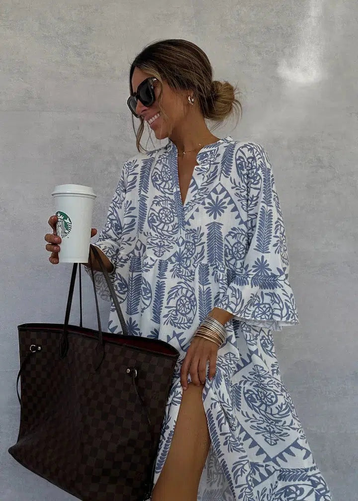 Amparo | Vestido Midi Boho Casual Estampado Geométrico Mujer