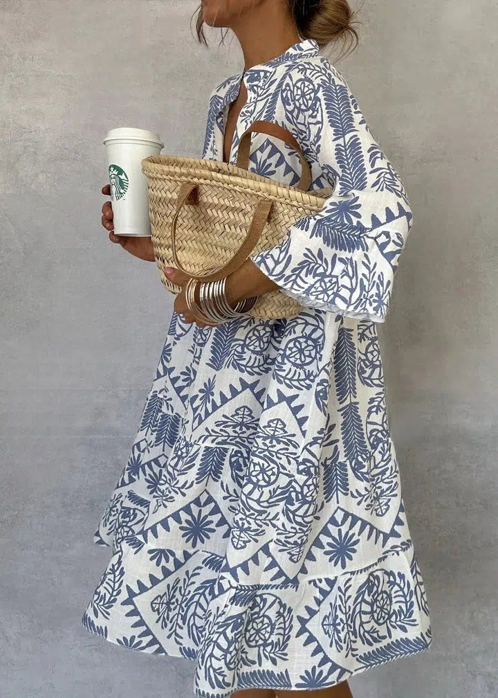 Amparo | Vestido Midi Boho Casual Estampado Geométrico Mujer