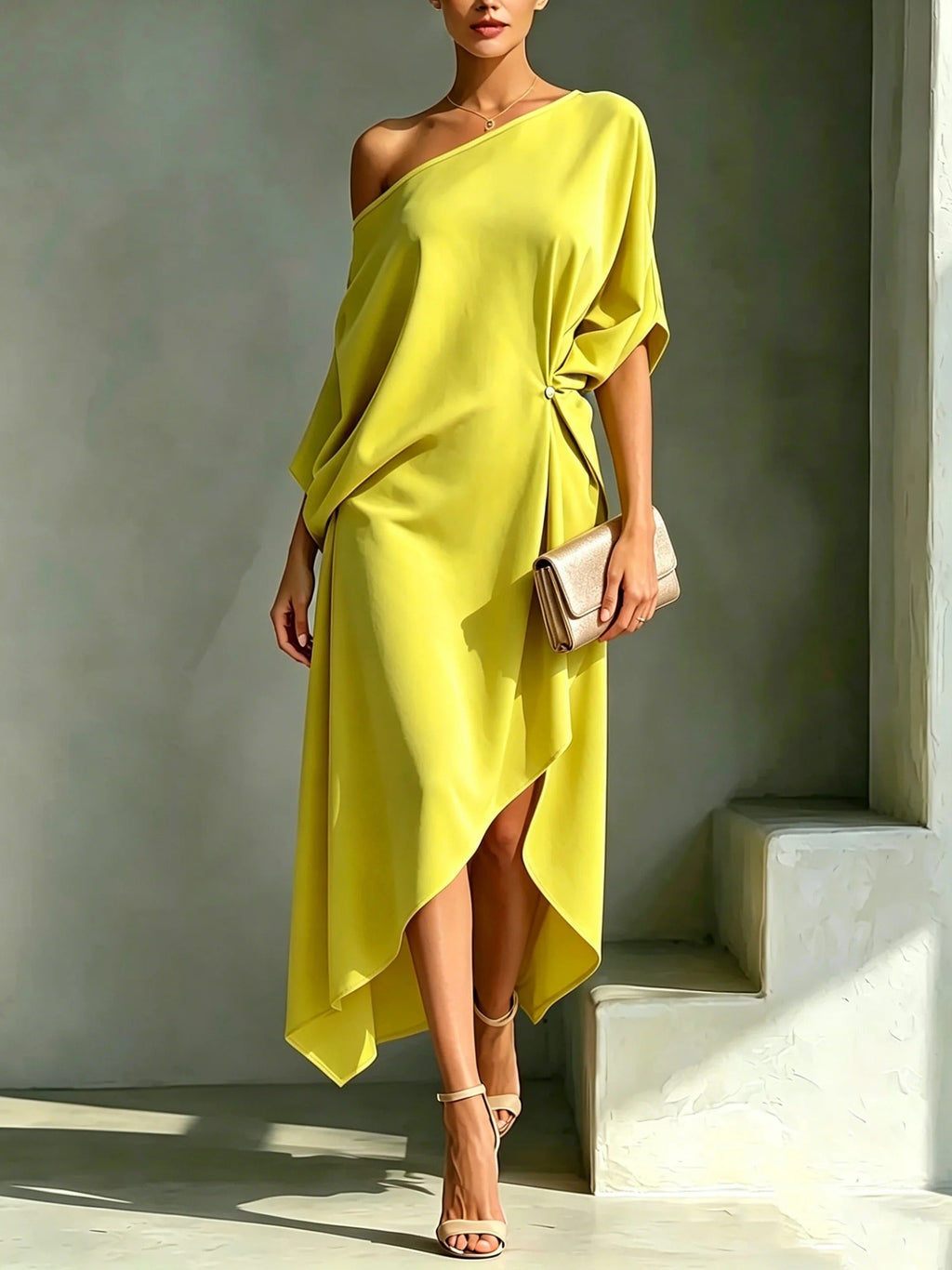 Ariadna | Vestido de Invitada Otoño Mujer Un Hombro Asimétrico
