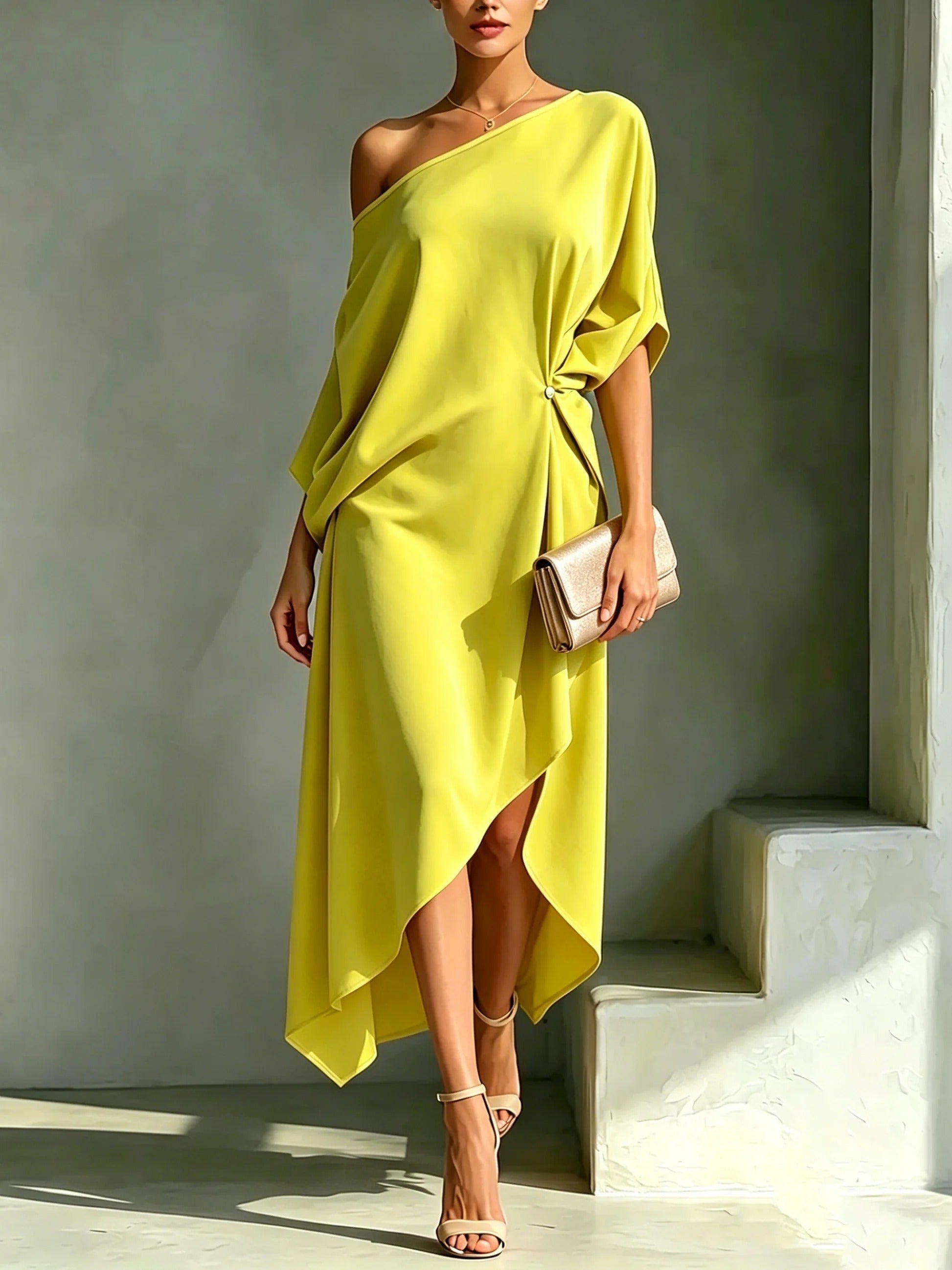 Ariadna | Vestido de Invitada Otoño Mujer Un Hombro Asimétrico