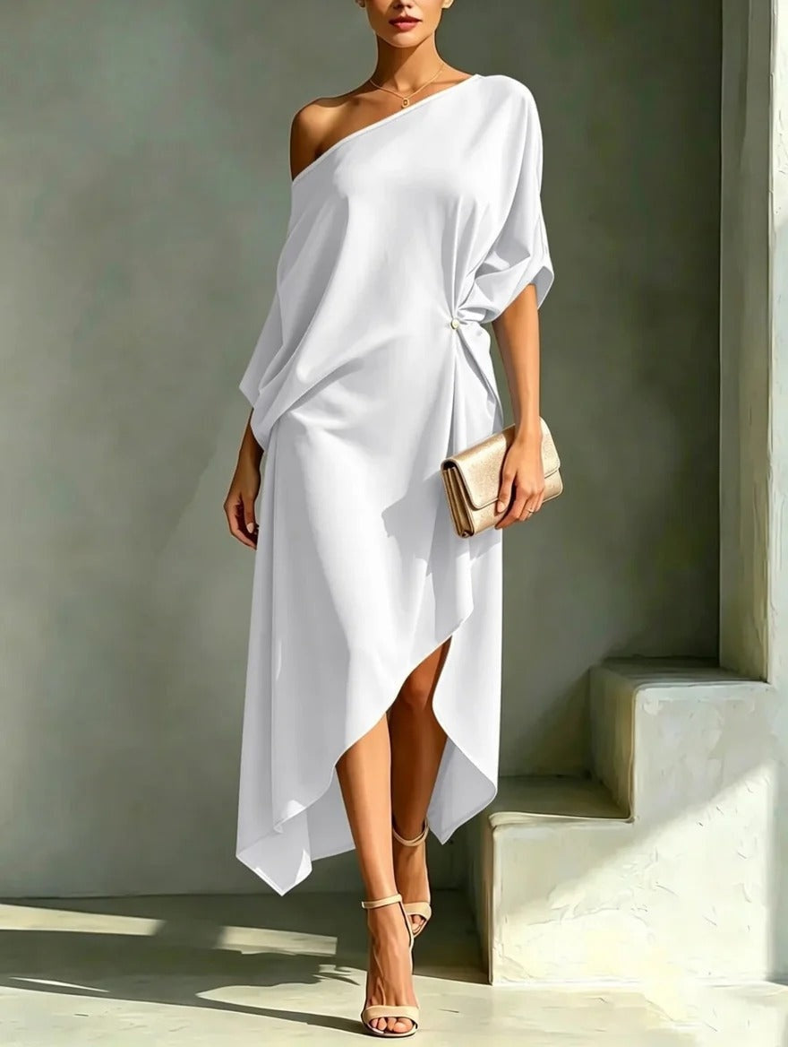 Ariadna | Vestido de Invitada Otoño Mujer Un Hombro Asimétrico