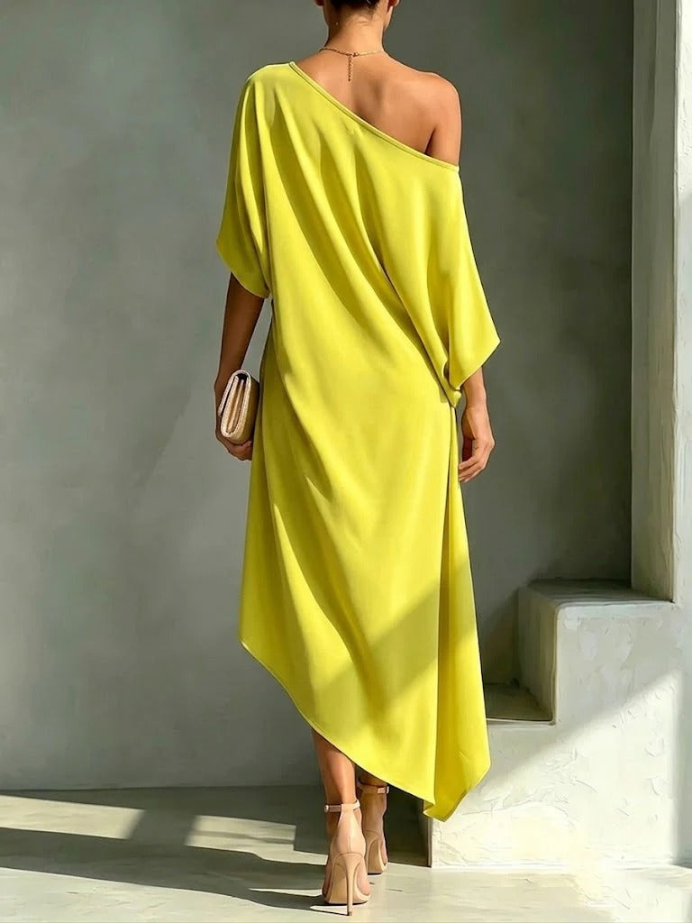 Ariadna | Vestido de Invitada Otoño Mujer Un Hombro Asimétrico