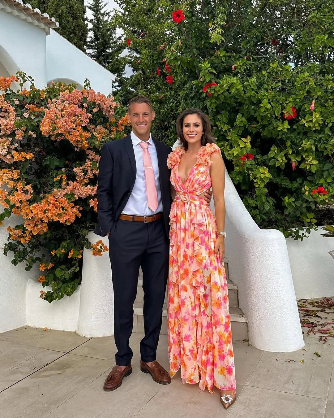 Ariadna | Vestido Largo de Invitada Estampado Floral Mujer Escote V Volantes