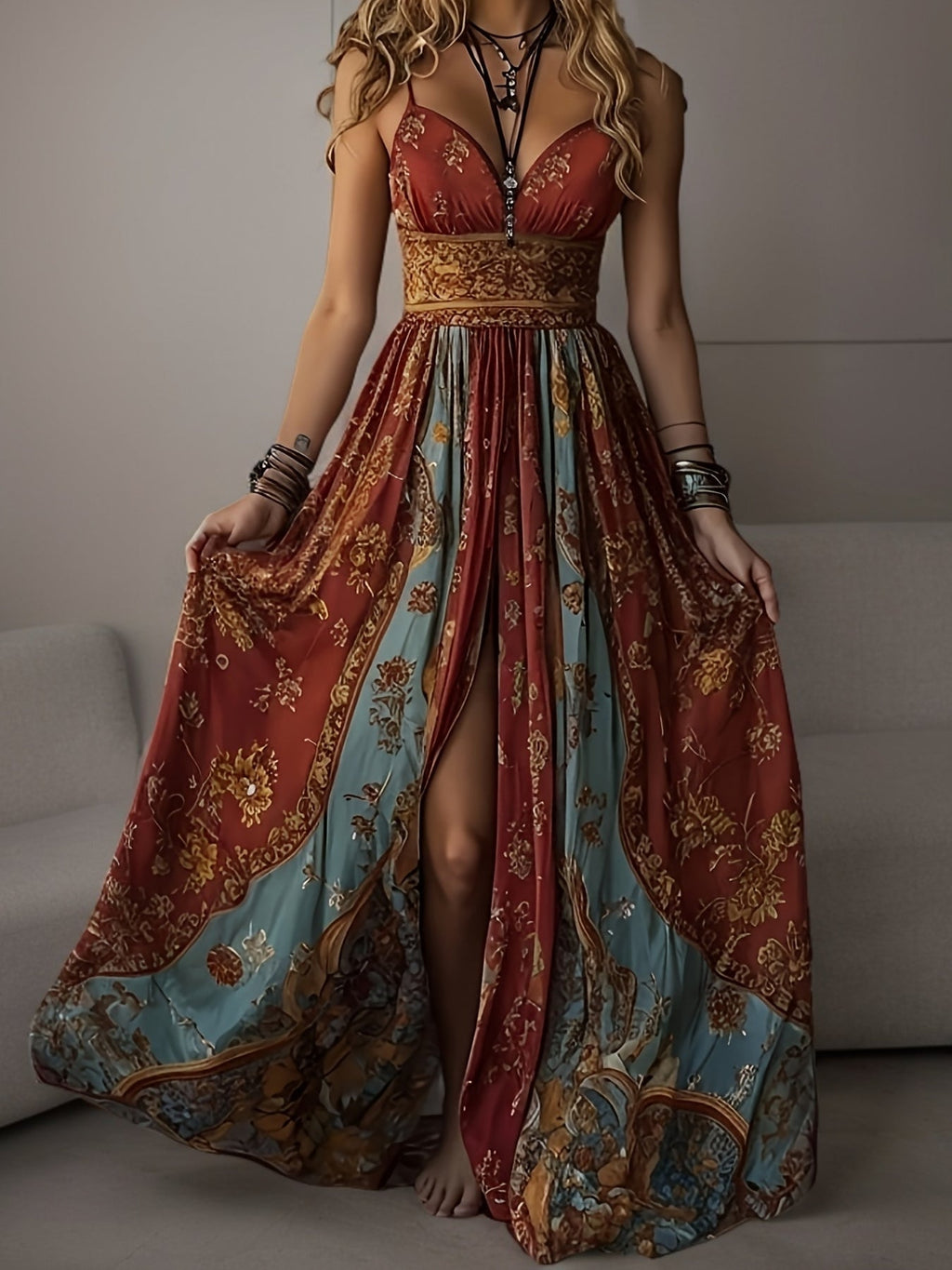 Ariadna | Vestido Largo Estampado Floral Boho Mujer Escote V Tirantes