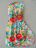 Ariadna | Vestido Largo Floral Mujer Manga Tres Cuartos Cinturón