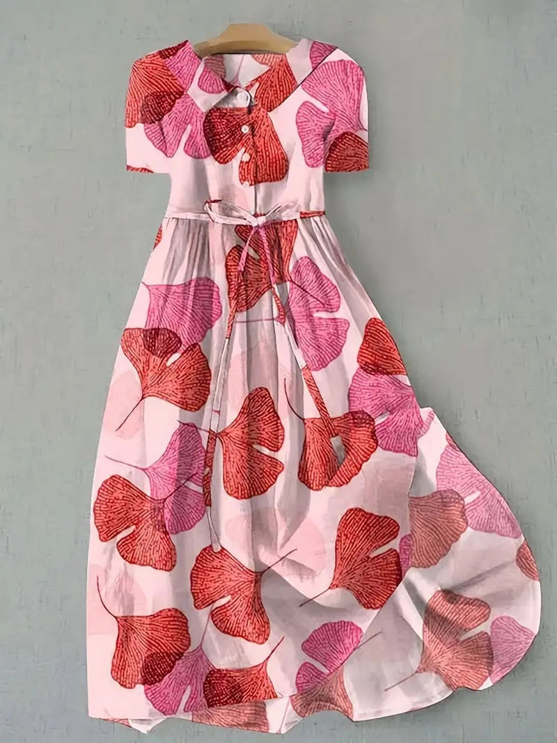 Ariadna | Vestido Largo Floral Mujer Manga Tres Cuartos Cinturón