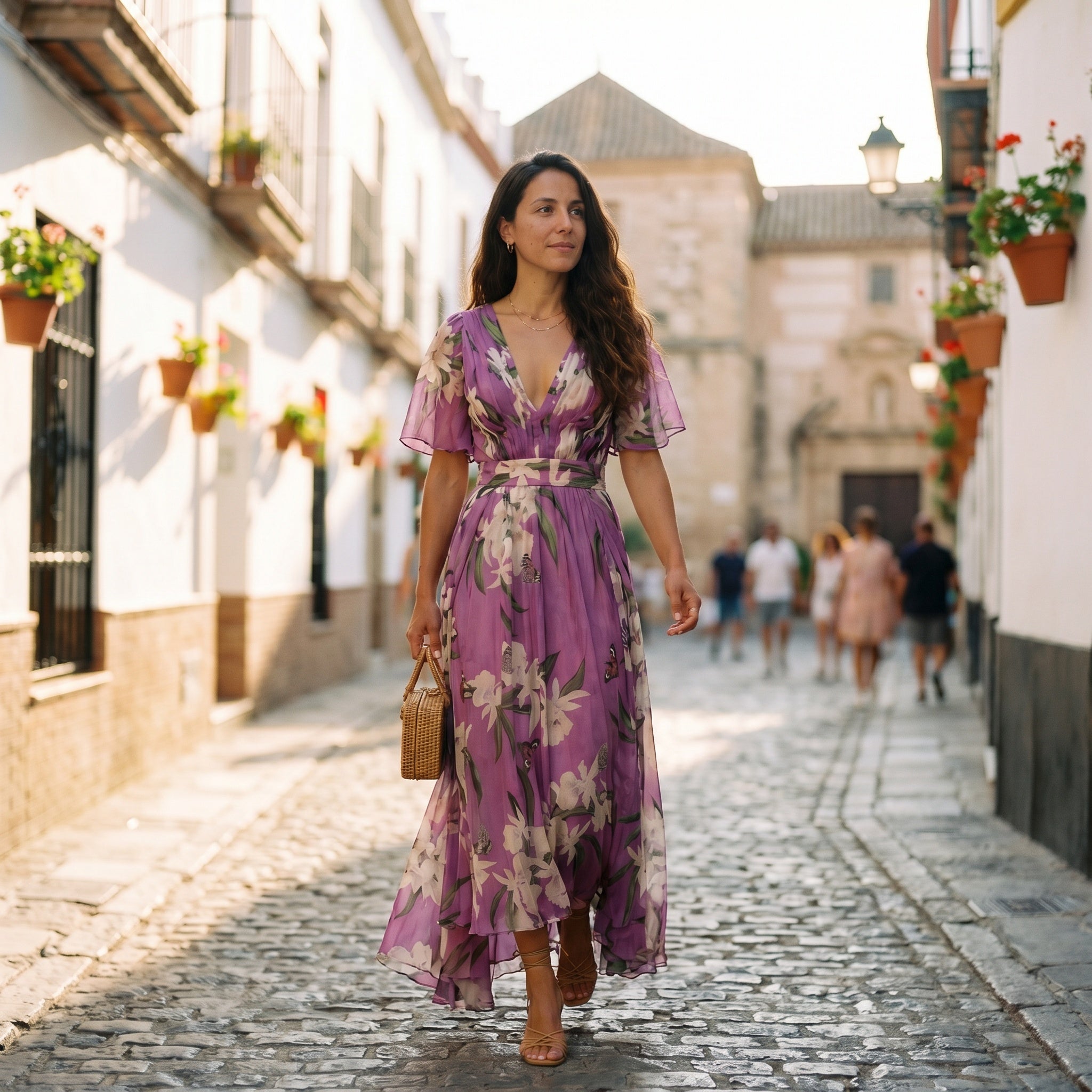 Beatriz | Vestido Largo Floral Mujer Escote V Manga Corta