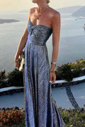 Beatriz | Vestido Largo Palabra de Honor Mujer Efecto Brillante Plisado