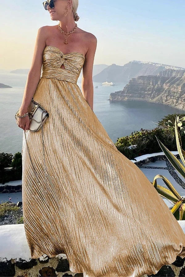 Beatriz | Vestido Largo Palabra de Honor Mujer Efecto Brillante Plisado
