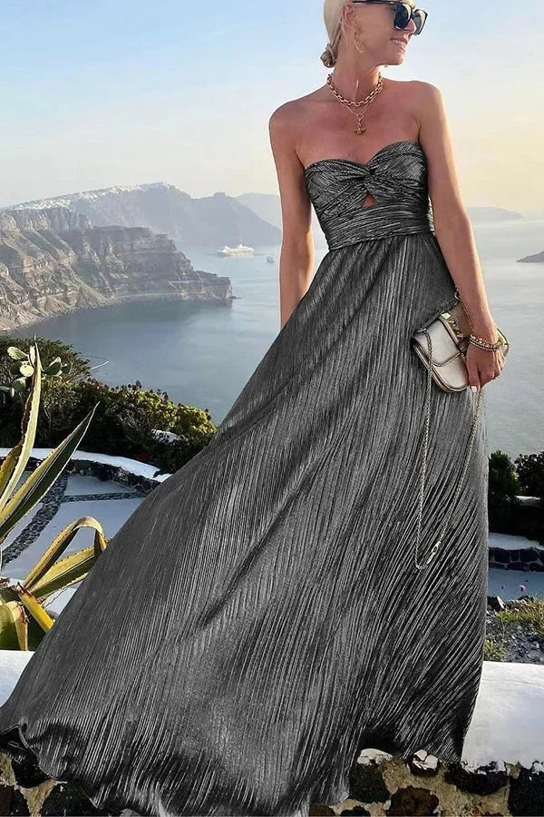 Beatriz | Vestido Largo Palabra de Honor Mujer Efecto Brillante Plisado