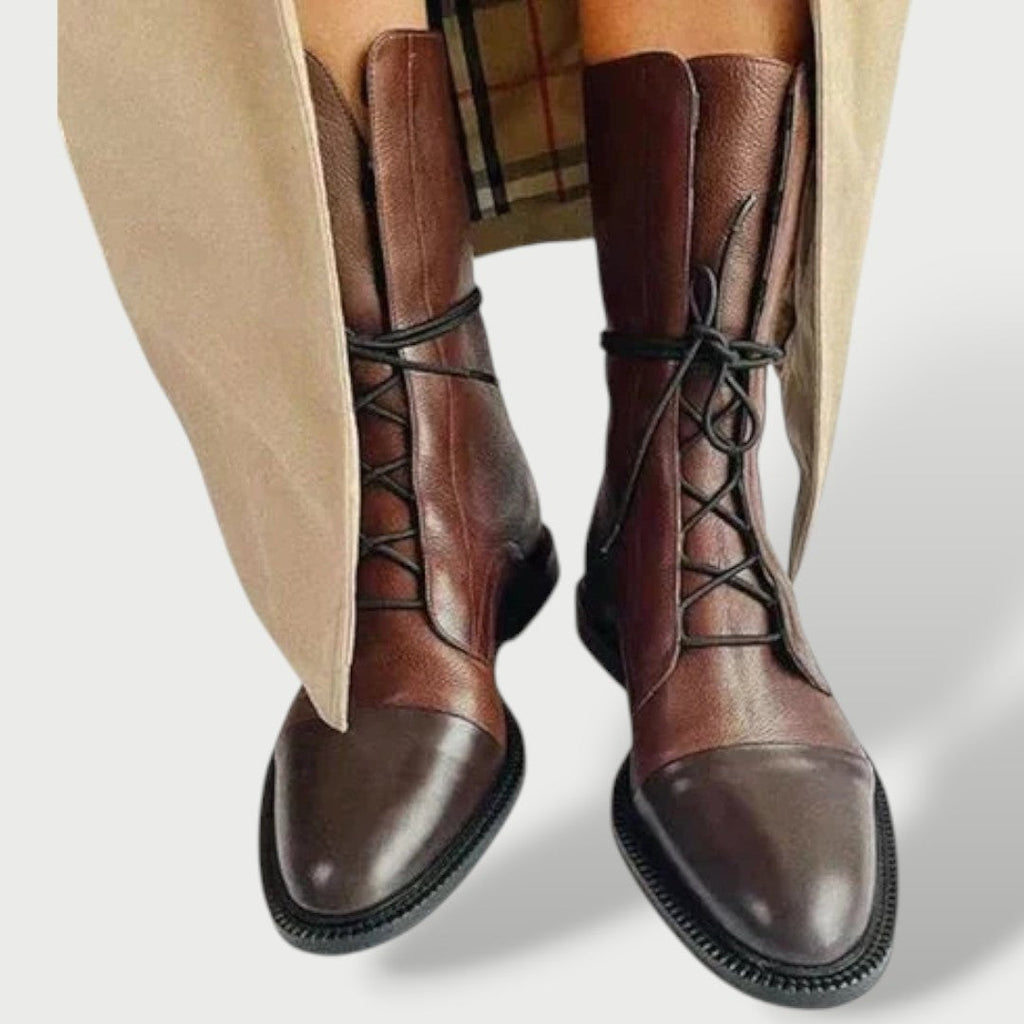 Berta | Botas de Piel con Cordones Caña Media Mujer Cap-Toe