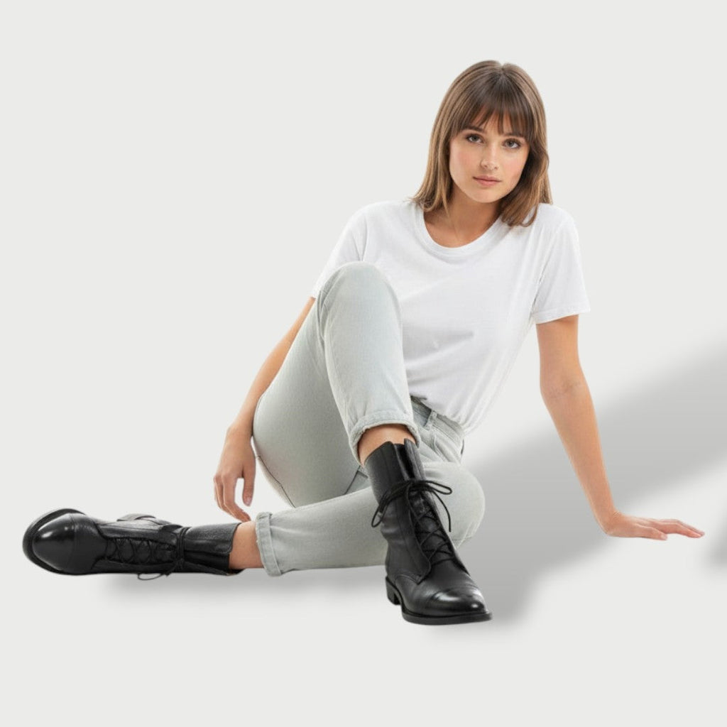 Berta | Botas de Piel con Cordones Caña Media Mujer Cap-Toe