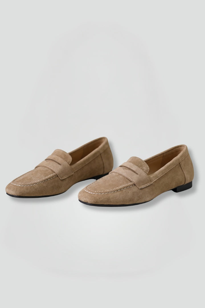 Berta | Mocasines de Ante Penny Loafer Mujer Suela Plana