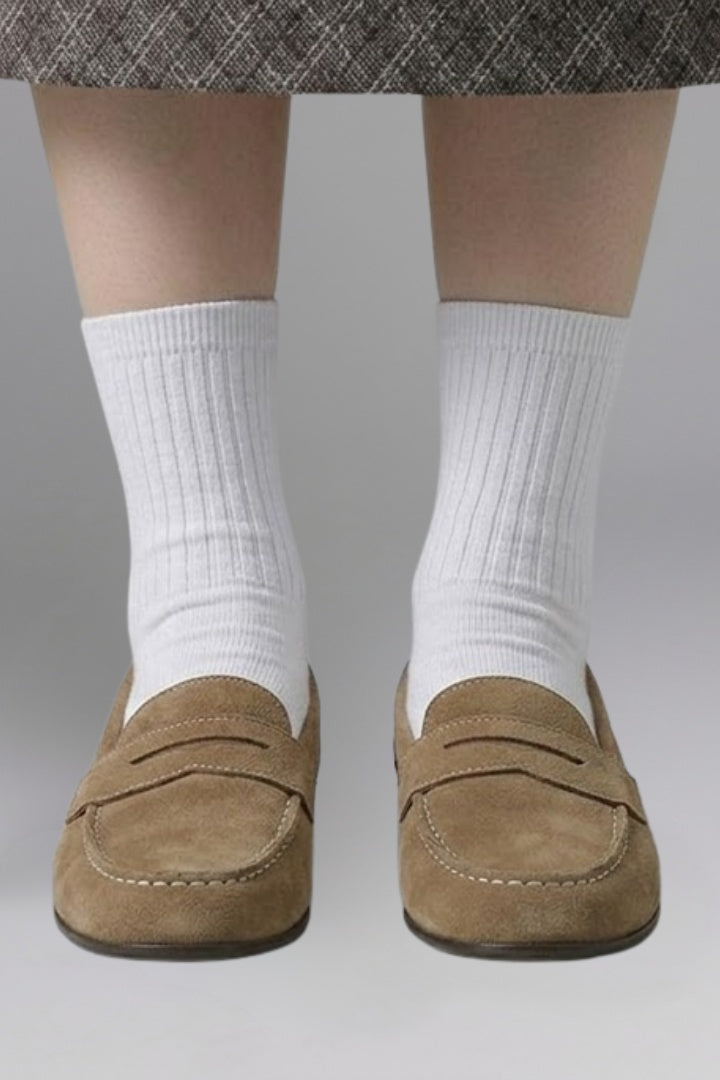 Berta | Mocasines de Ante Penny Loafer Mujer Suela Plana