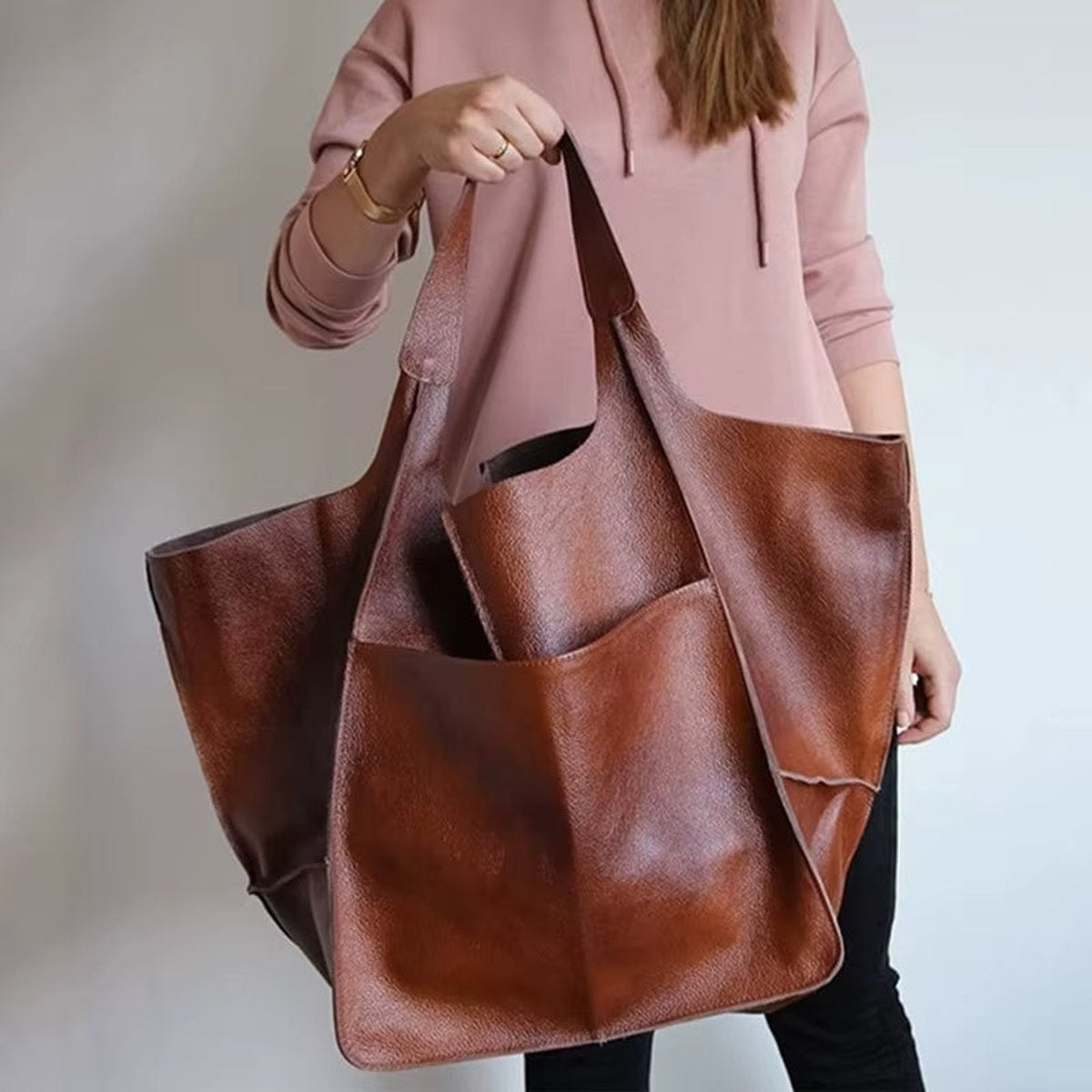 Berta | Tote Bag de Cuero Grande Mujer Bolsillos Exteriores