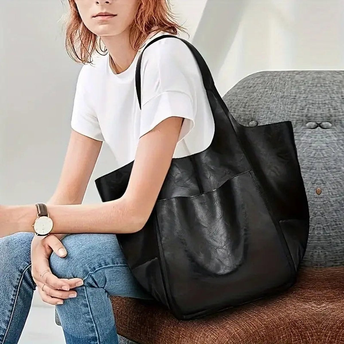 Berta | Tote Bag de Cuero Grande Mujer Bolsillos Exteriores